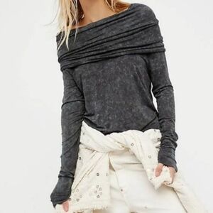 WE THE FREE PEOPLE COSMO COWL NECK TOP SHIRT Medium Grey